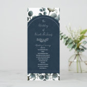 Donkerblauwe & Witte Moderne Bloemige Groene Huwel Programmakaart (Staand voorkant)