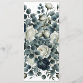 Donkerblauwe & Witte Moderne Bloemige Groene Menu (Achterkant)