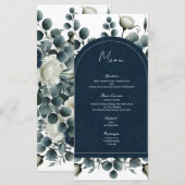 Donkerblauwe & Witte Moderne Bloemige Groene Menu (Voorkant / Achterkant)