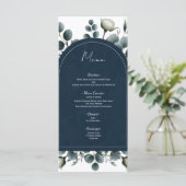 Donkerblauwe & Witte Moderne Bloemige Groene Menu (Staand voorkant)