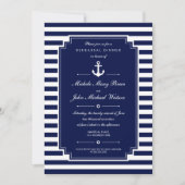 Donkerblauwe Witte Zeevaartstijl Proefdinersuitnod Kaart (Voorkant)