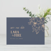 Donkerblauwe zachte huwelijksdatumkaart save the date (Staand voorkant)