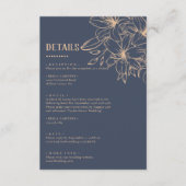 Donkerblauwe zachte trouwdetails informatiekaartje (Voorkant)