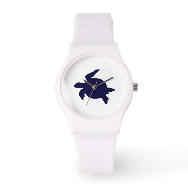 Donkerblauwe Zeeen schildpad Horloge (Voorkant)