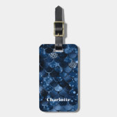 Donkerblauwe zeemeermin schalen naam bagagelabel (Voorkant verticaal)