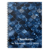 Donkerblauwe zeemeermin schalen naam notitieboek (Voorkant)