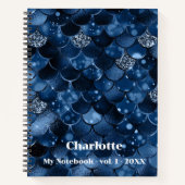 Donkerblauwe zeemeermin schalen naam notitieboek (Voorkant)