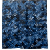 Donkerblauwe zeemeermineschubben douchegordijn (Voorkant)