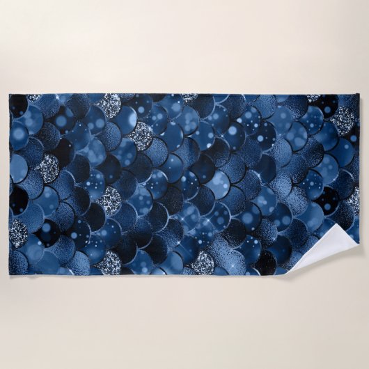 Donkerblauwe zeemeermineschubben strandlaken (Voorkant)