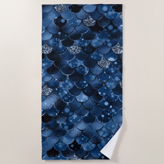 Donkerblauwe zeemeermineschubben strandlaken (Voorkant)