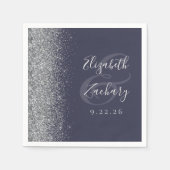 Donkerblauwe zilver Glitter Wedding Servet (Voorkant)