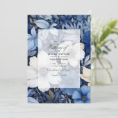 Donkerblauwe, Zilveren en Witte Bloemige Bruiloft Kaart (Staand voorkant)