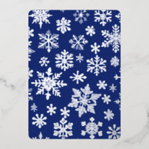 Donkerblauwe Zilveren Sneeuwvlok Folie Kerstkaart