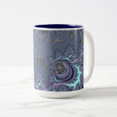 Donkerblauwe zodiale Sign Scorpio Mystical Tweekleurige Koffiemok (Voorkant rechts)