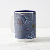 Donkerblauwe zodiale Sign Scorpio Mystical Tweekleurige Koffiemok (Voorkant links)