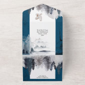 Donkerblauwgrijze winteruil blad berg sneeuw all in one uitnodiging (Buitenkant)