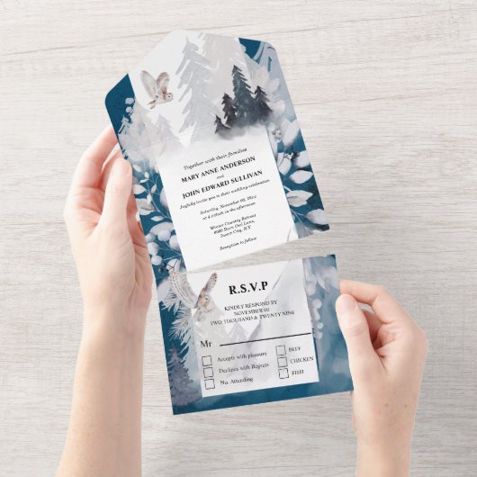 Donkerblauwgrijze winteruil blad berg sneeuw all in one uitnodiging (Afscheurbaar)