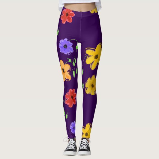 donkerbloemige Paarse Leggings (Voorkant)