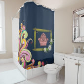 donkerbloemkool douche blauw douchegordijn (In situ)