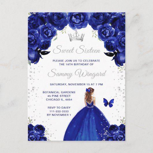 Donkerblonde bruine haar Prinses Sweet Sixteen Briefkaart (Voorkant)