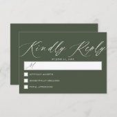 Donkerbos Groen | Eenvoudig Elegant Script bruilof RSVP Kaartje (Voorkant / Achterkant)