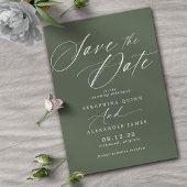 Donkerbos Groen Mos | Eenvoudig Elegant Script Save The Date