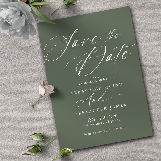 Donkerbos Groen Mos | Eenvoudig Elegant Script Save The Date