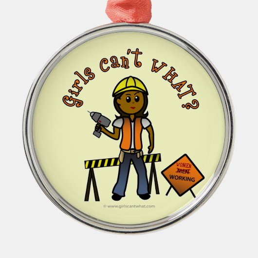 Donkerbouwmeisje Metalen Ornament (Voorkant)