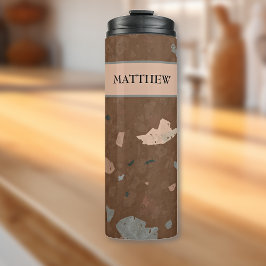 Donkerbruin & Aardetonen Terrazzo Patroon 12oz Thermosbeker
