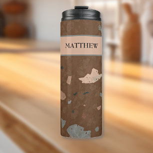 Donkerbruin & Aardetonen Terrazzo Patroon 12oz Thermosbeker