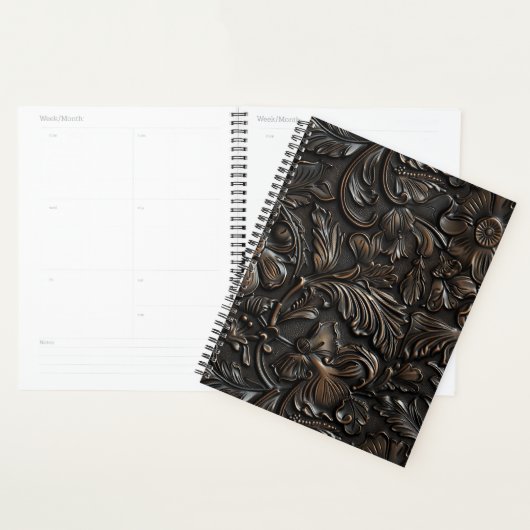  donkerbruin bewerkt leder planner (Display)