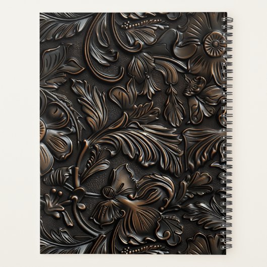  donkerbruin bewerkt leder planner (Achterkant)