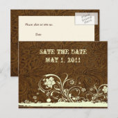 Donkerbruin bewerkt leer Save the Date Aankondigingskaart (Voorkant / Achterkant)