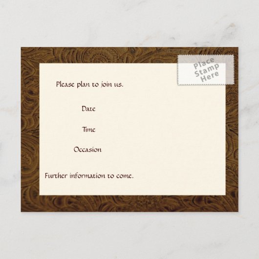 Donkerbruin bewerkt leer Save the Date Aankondigingskaart (Achterkant)