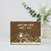 Donkerbruin bewerkt leer Save the Date Aankondigingskaart (Staand voorkant)