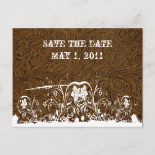 Donkerbruin bewerkt leer Save the Date Aankondigingskaart