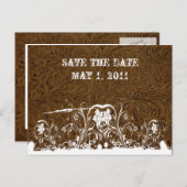 Donkerbruin bewerkt leer Save the Date Aankondigingskaart (Voorkant / Achterkant)