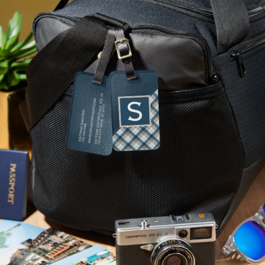 Donkerbruin Blauwgroen blauw Classy Simple Plaid P Bagagelabel (Voorkant /achterkant)