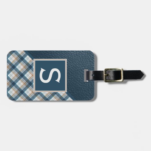 Donkerbruin Blauwgroen blauw Classy Simple Plaid P Bagagelabel (Voorkant horizontaal)