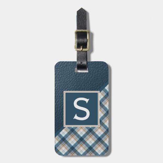 Donkerbruin Blauwgroen blauw Classy Simple Plaid P Bagagelabel (Voorkant verticaal)