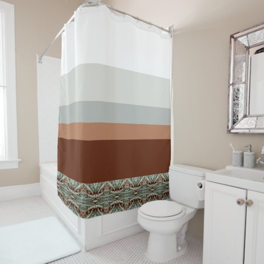 Donkerbruin Blauwgroen en grijsblauw Douchegordijn (In situ)