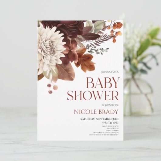 Donkerbruin Bourgogne Bloemen Baby shower Kaart (Staand voorkant)