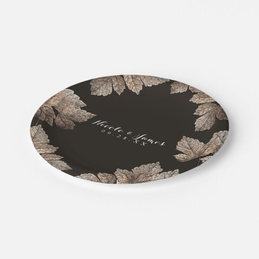 Donkerbruin & Brons bladeren rustieke aangepaste H Papieren Bordje (Gekanteld)