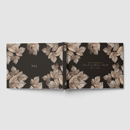 Donkerbruin & Brons bladeren rustieke herfst bruil Gastenboek (Volledig)