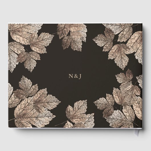 Donkerbruin & Brons bladeren rustieke herfst bruil Gastenboek (Achterkant)