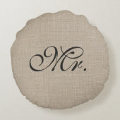 Donkerbruin de heer Burlap Round Sierkussen Rond Kussen (Achterkant)