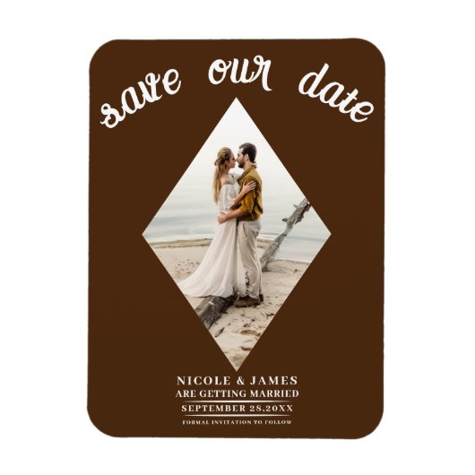 Donkerbruin Diamond Foto Bruiloft Save the Date Magneet (Verticaal)