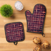 Donkerbruin en bruin geweven patroon ovenwant & pannenlap set (Top down)