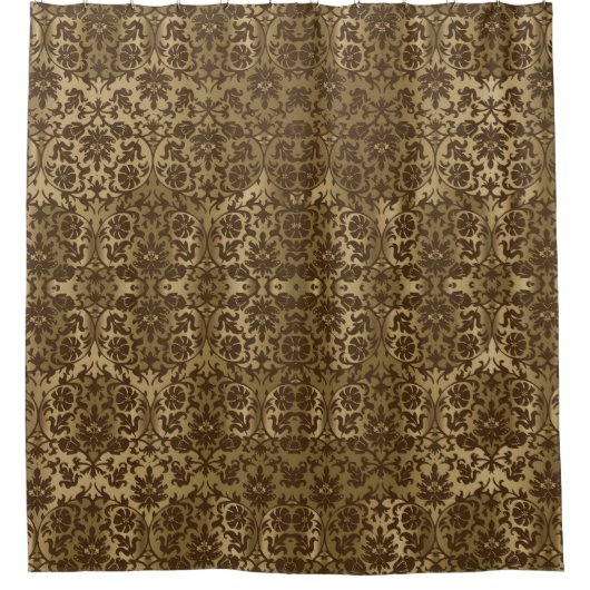 Donkerbruin en goudDamaspatroon Douchegordijn (Voorkant)