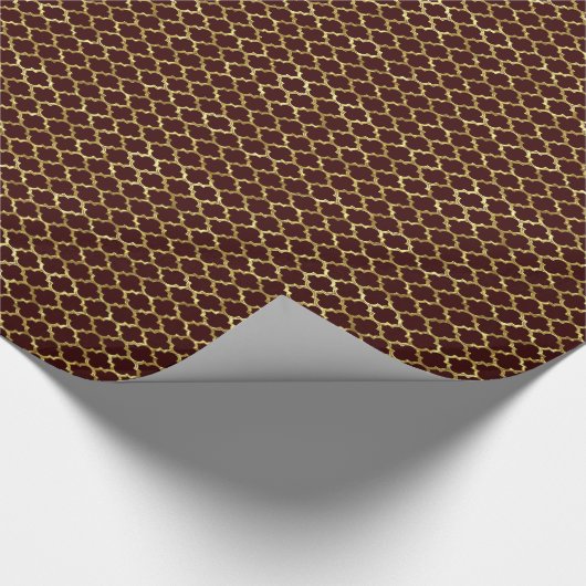 Donkerbruin en gouden geometrische quatrefoliepatr cadeaupapier (Hoek)